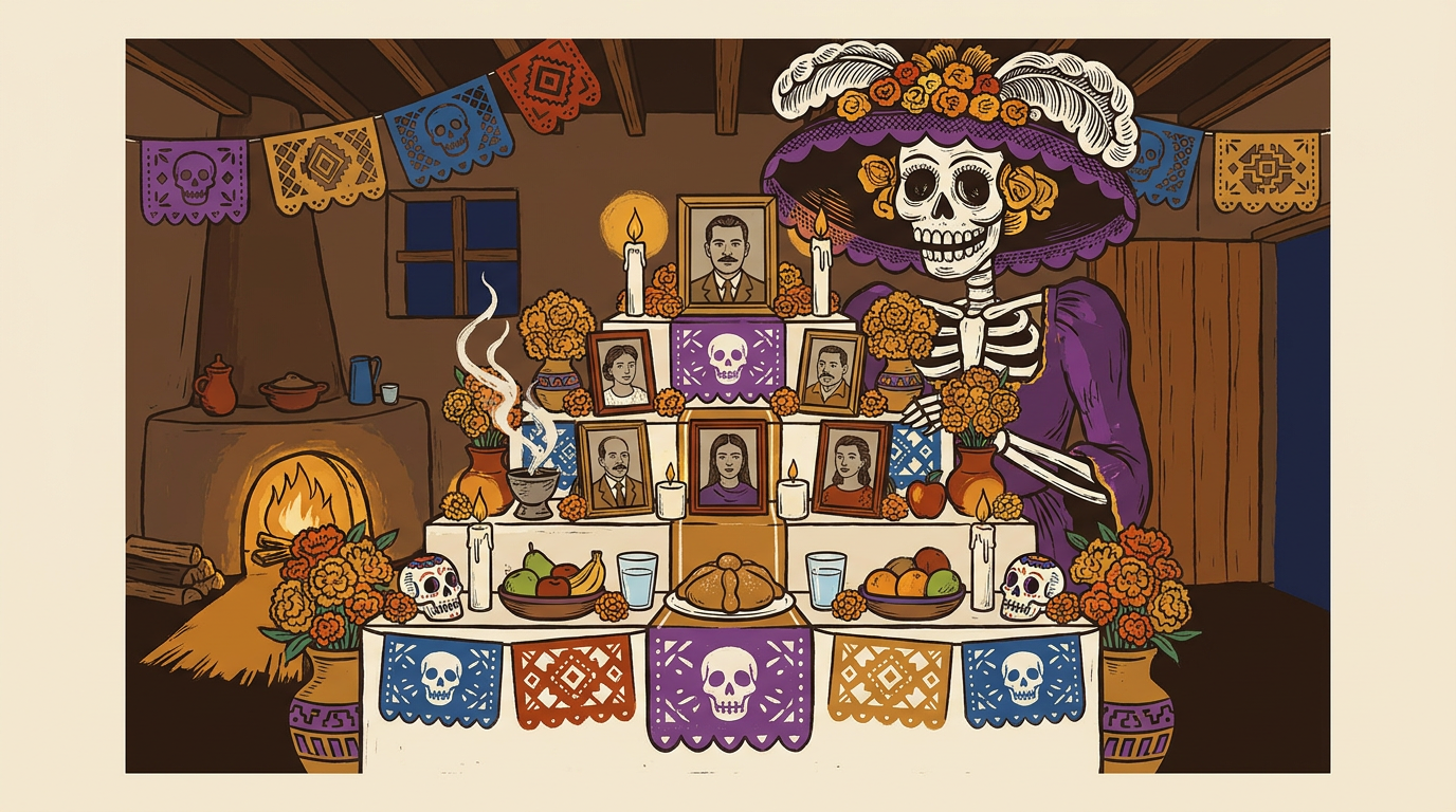 El Día de Muertos que asombra al mundo: altar, pan, calaveritas y la Catrina 💀🌼