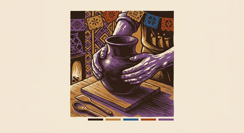 Manos artesanas modelan una vasija de barro negro sobre una mesa de taller.