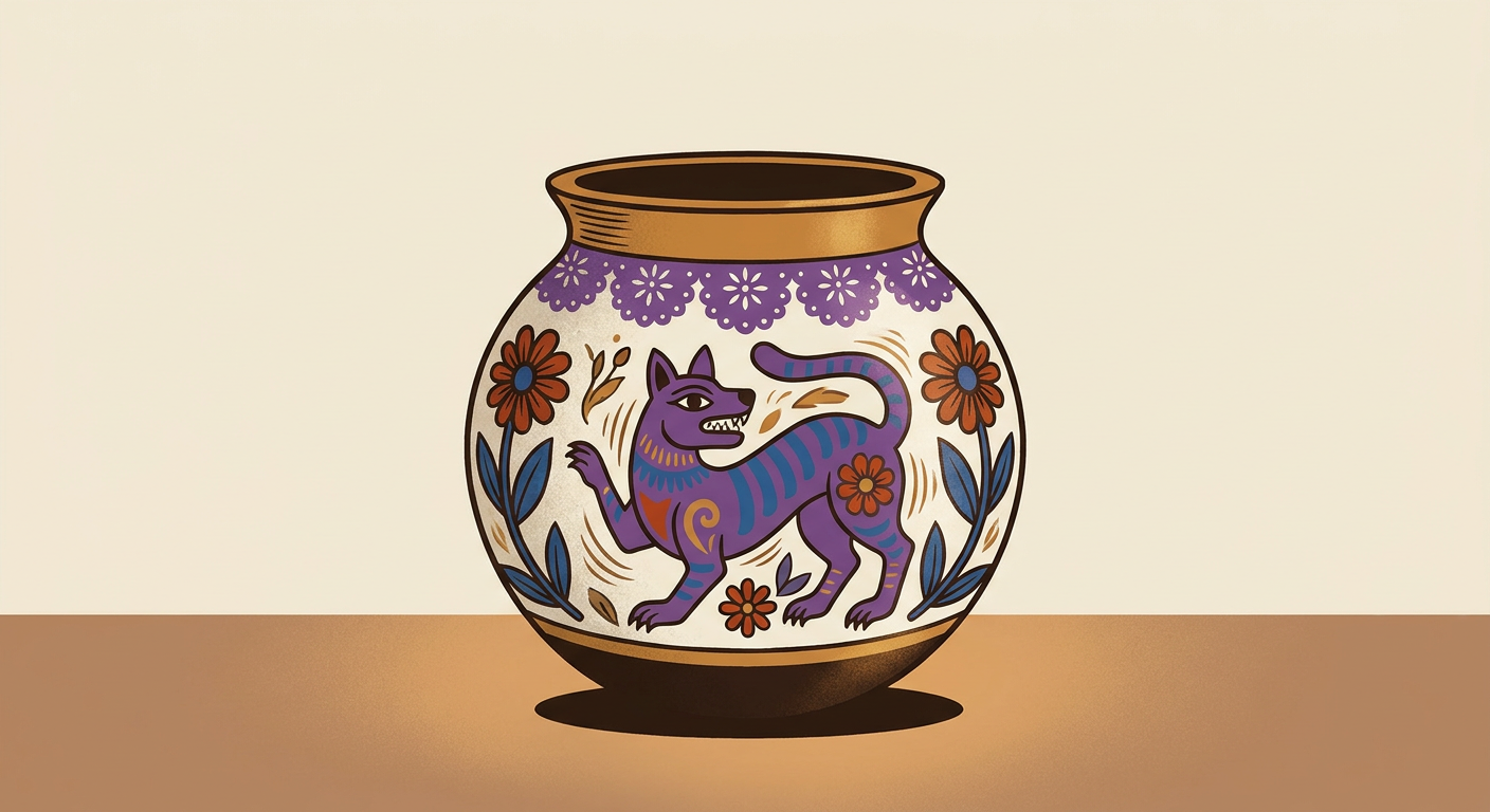 Vasija de barro bruñido de Tonalá decorada con fauna y motivos vegetales.