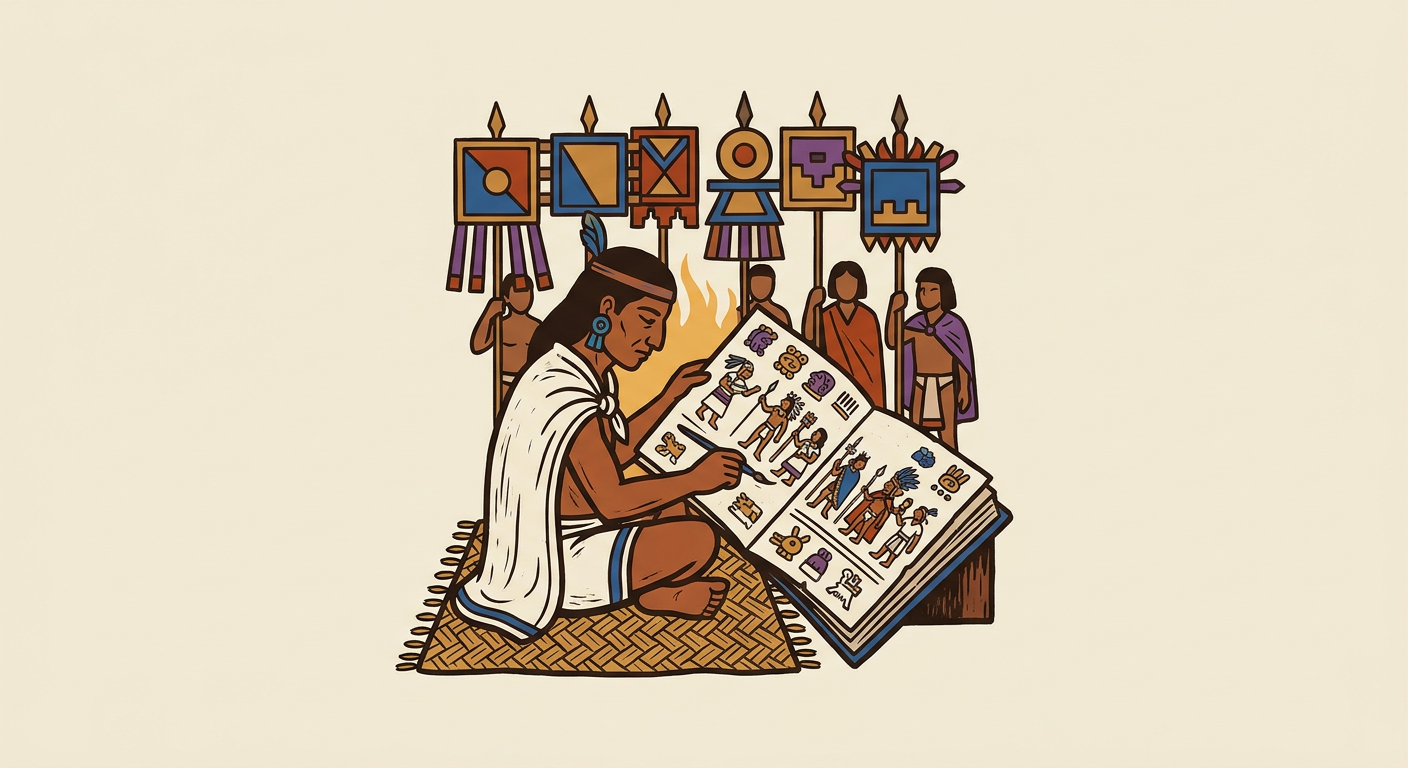 An Indigenous tlacuilo records an alliance among several peoples during the conquest in a codex.