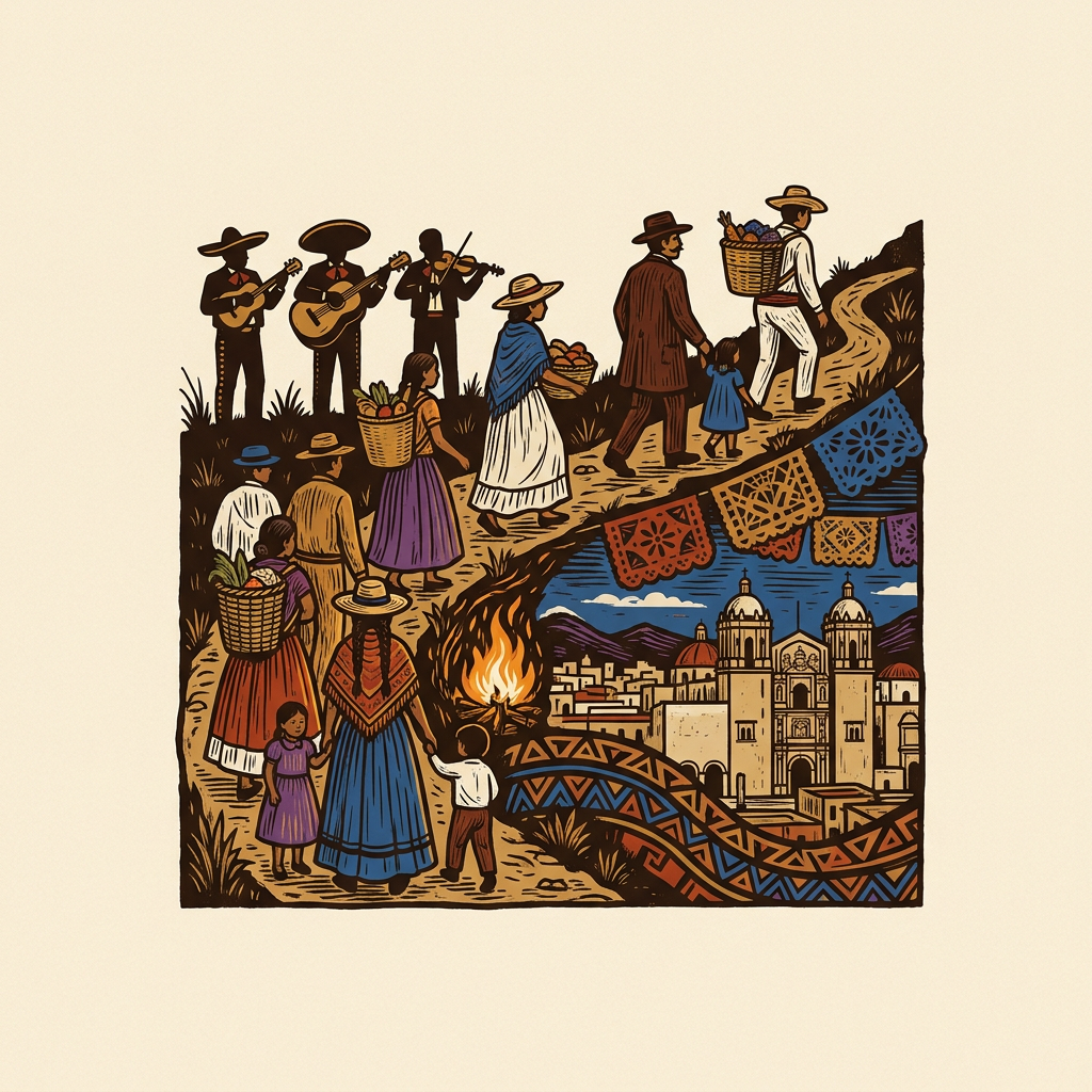 Familias suben al Cerro del Fortín durante un paseo popular del siglo XIX.