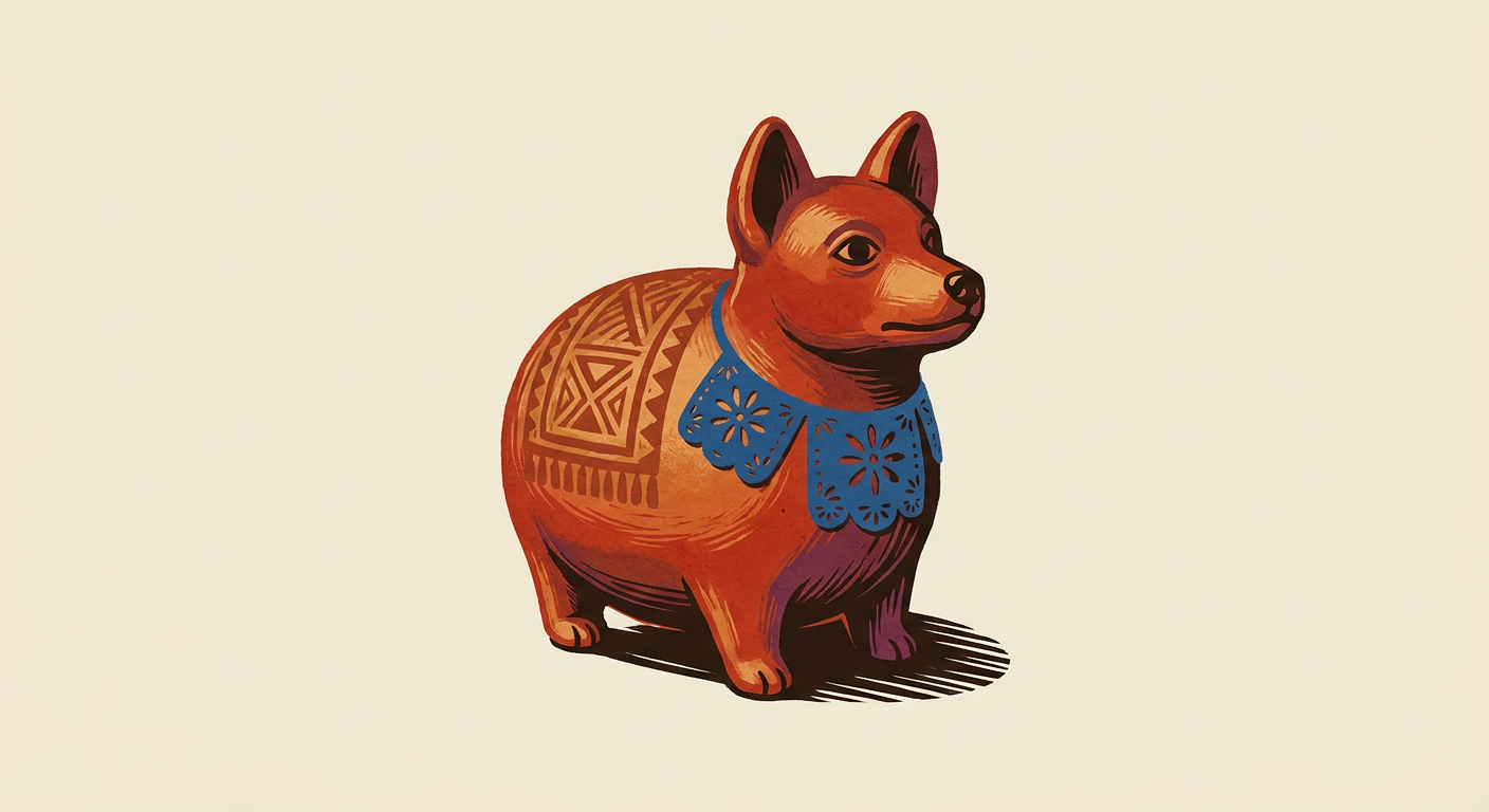 Figura cerámica de un perro mesoamericano de cuerpo redondeado.